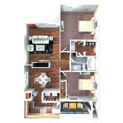 Floor plan for 2 beds, 1 bath, 873 sqft